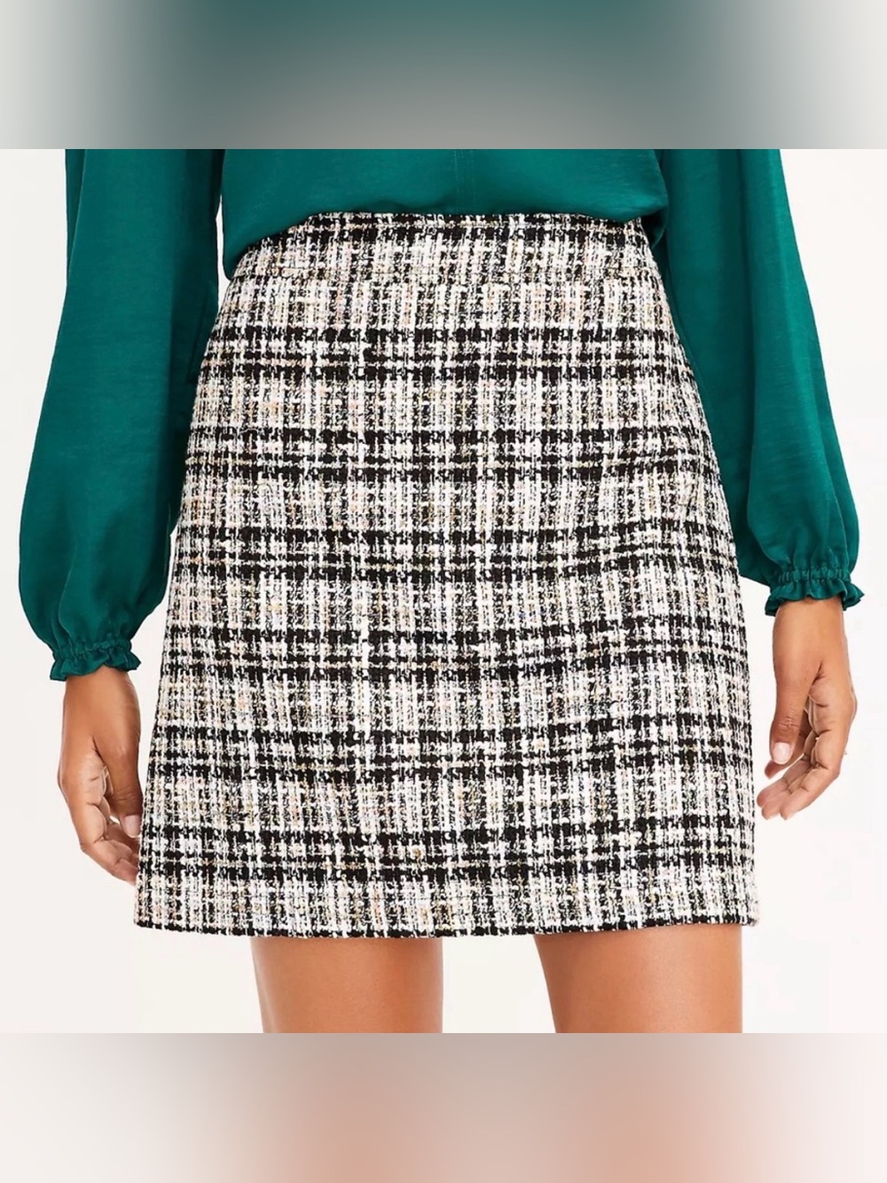 LOFT Black and White Tweed Mini Skirt